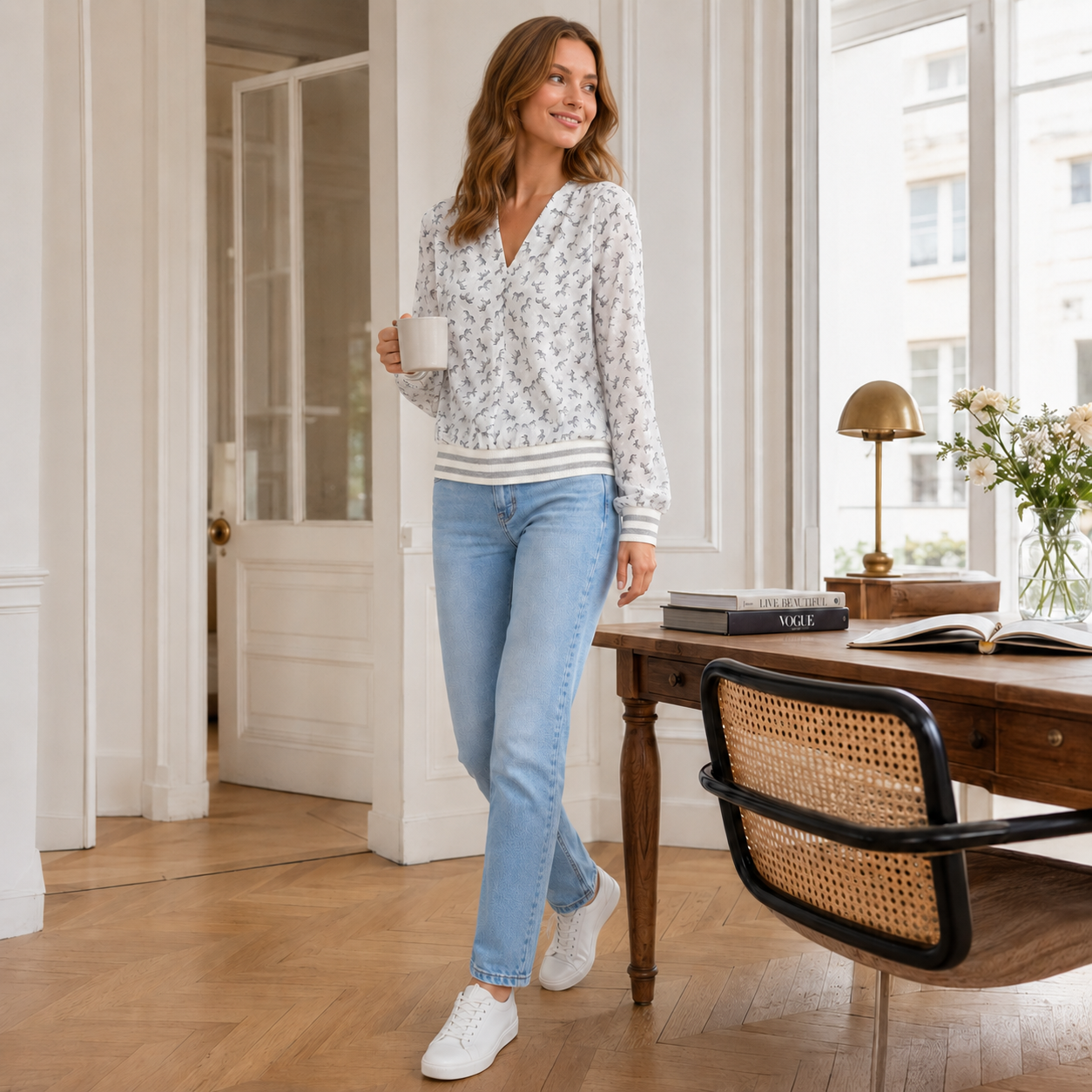 Blouse femme coupe ample blanche à imprimé zèbre - River Woods