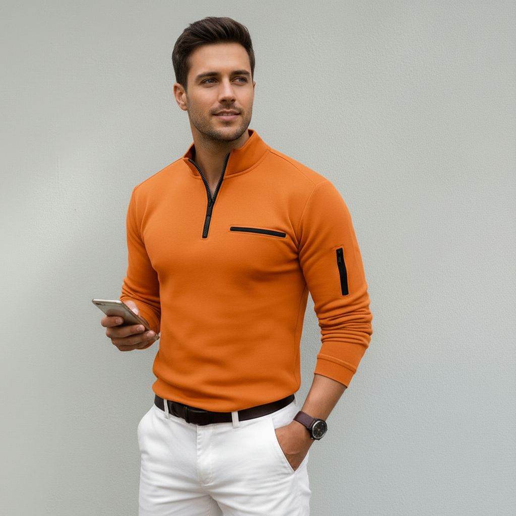 Polo Homme Col Zippé | Coupe Ample & Manches Longues