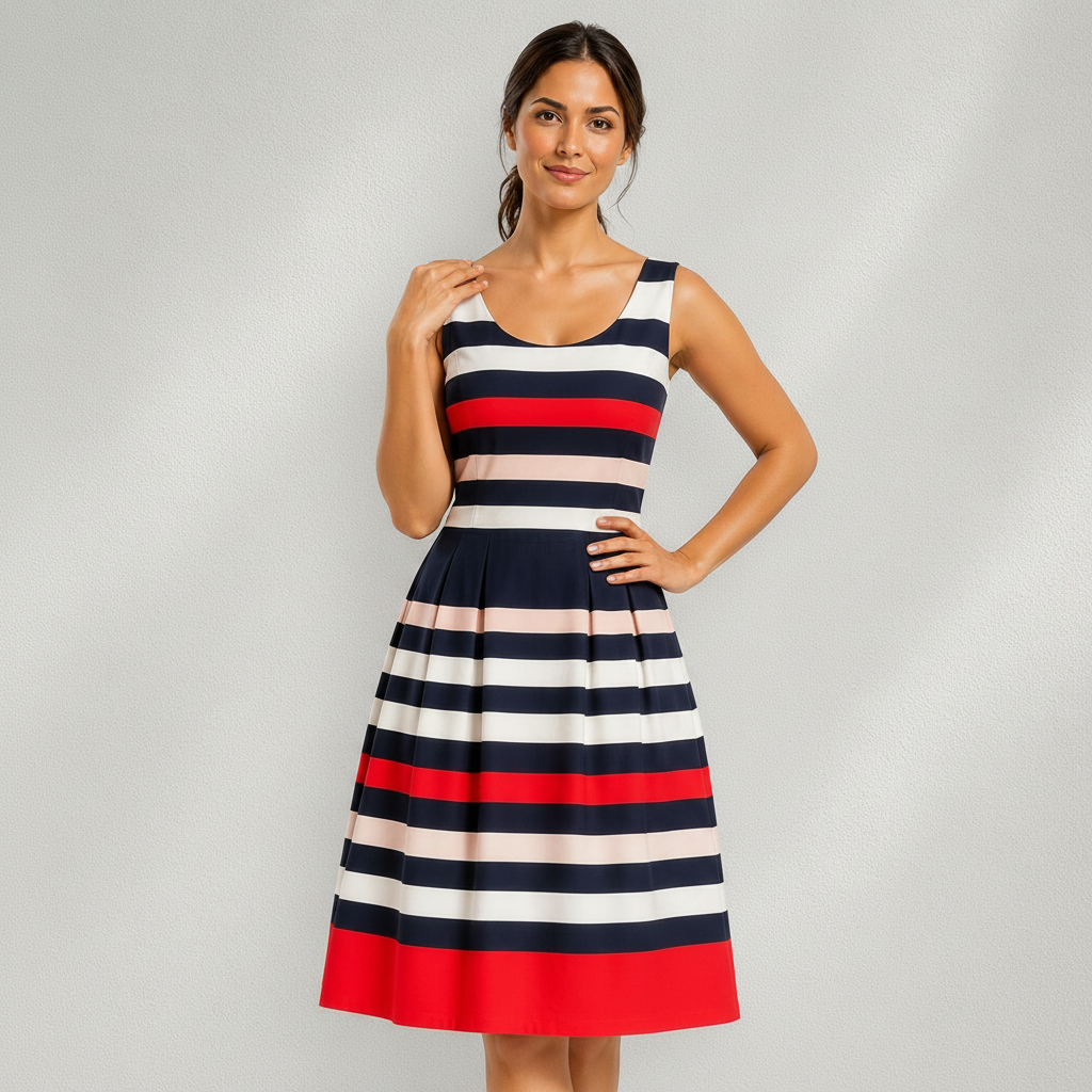 Robe femme Jakes rayée sans manches en coton avec rayures rouges et bleu marine
