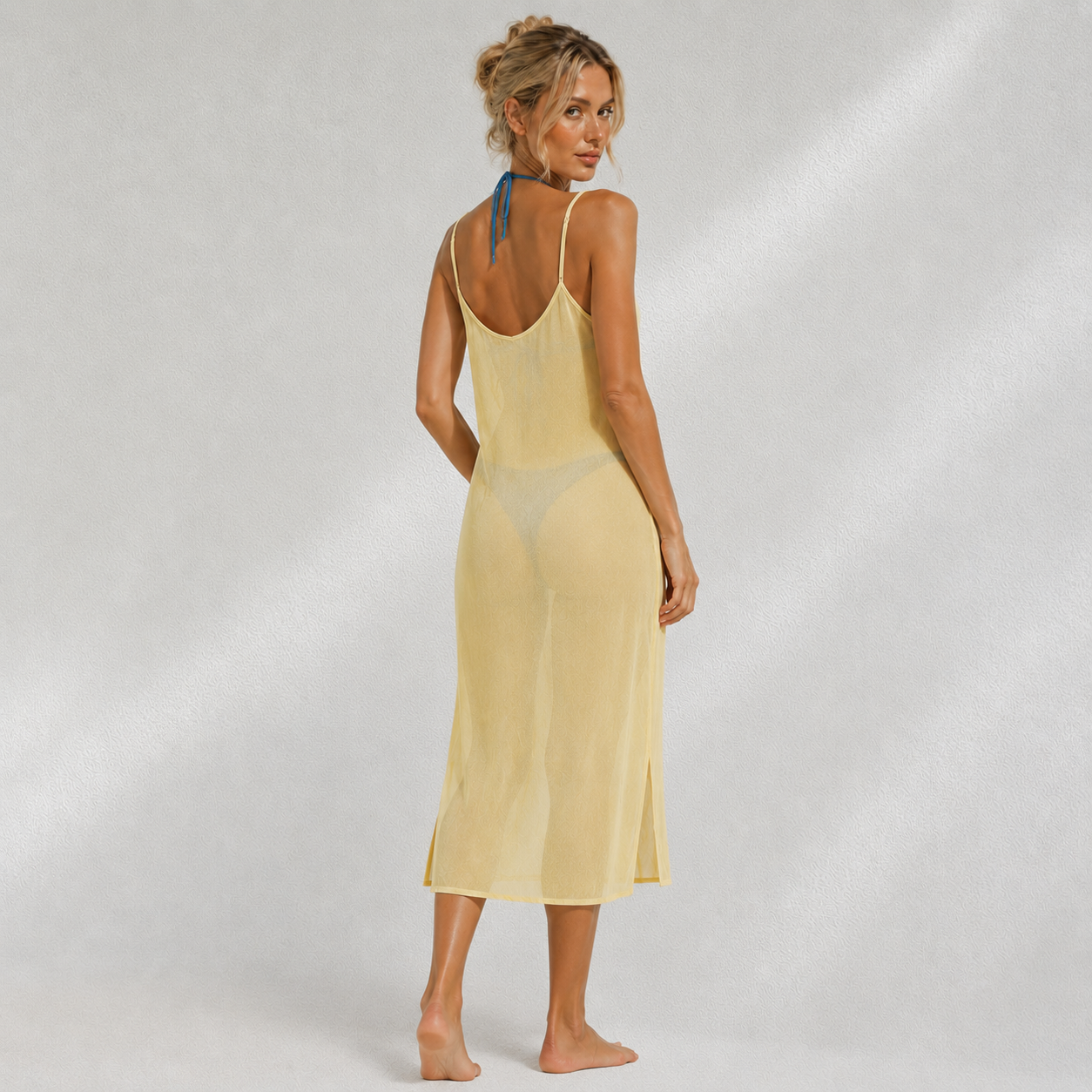 Robe femme d’été fluide jaune uni à fines bretelles Rough Studios