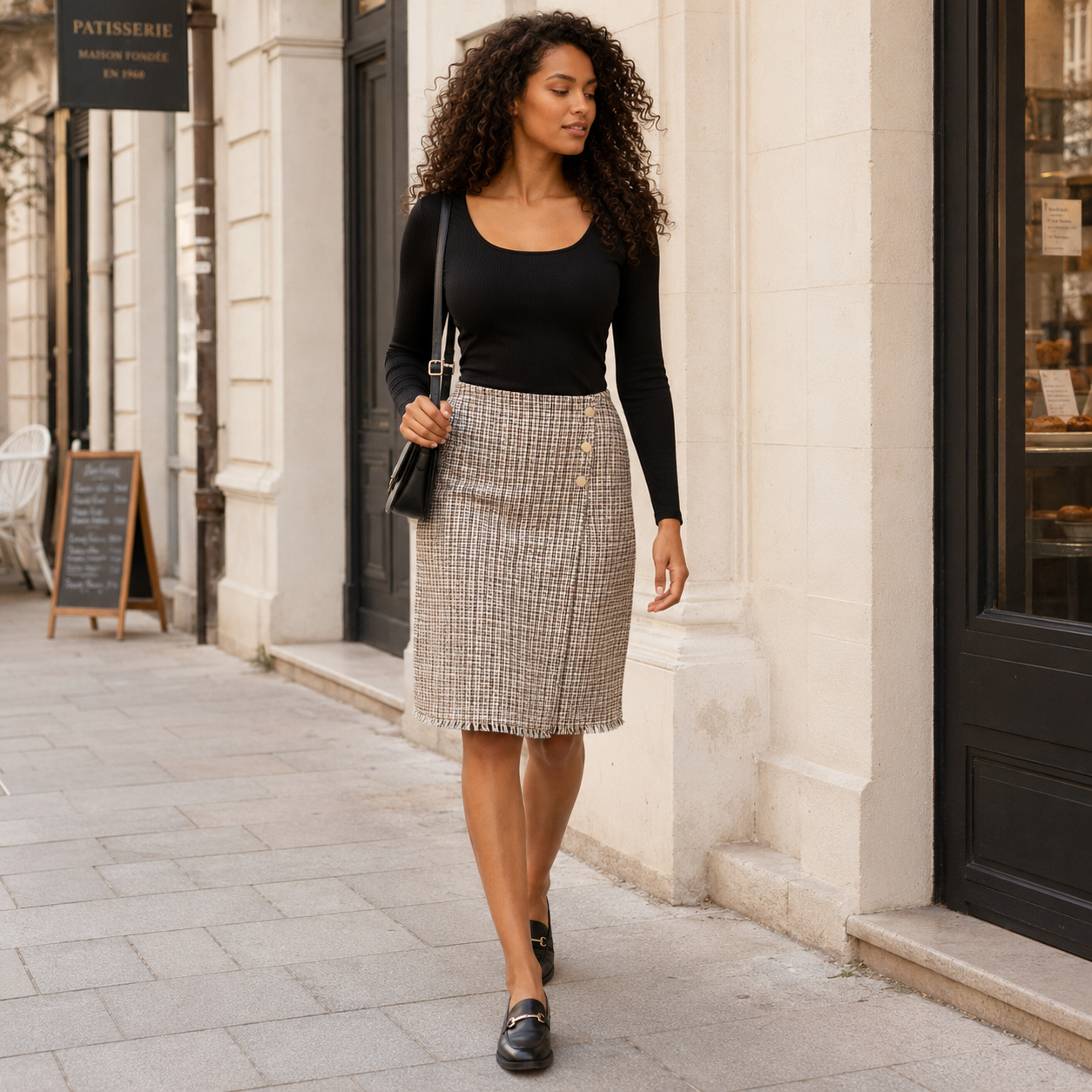 Jupe Femme s.Oliver Black Label Tweed à Boutons Dorés