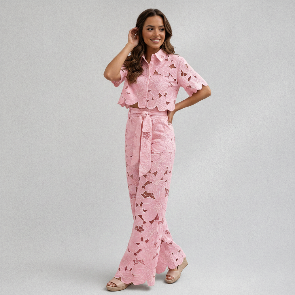 Ensemble femme 2 pièces ajouré avec pantalon