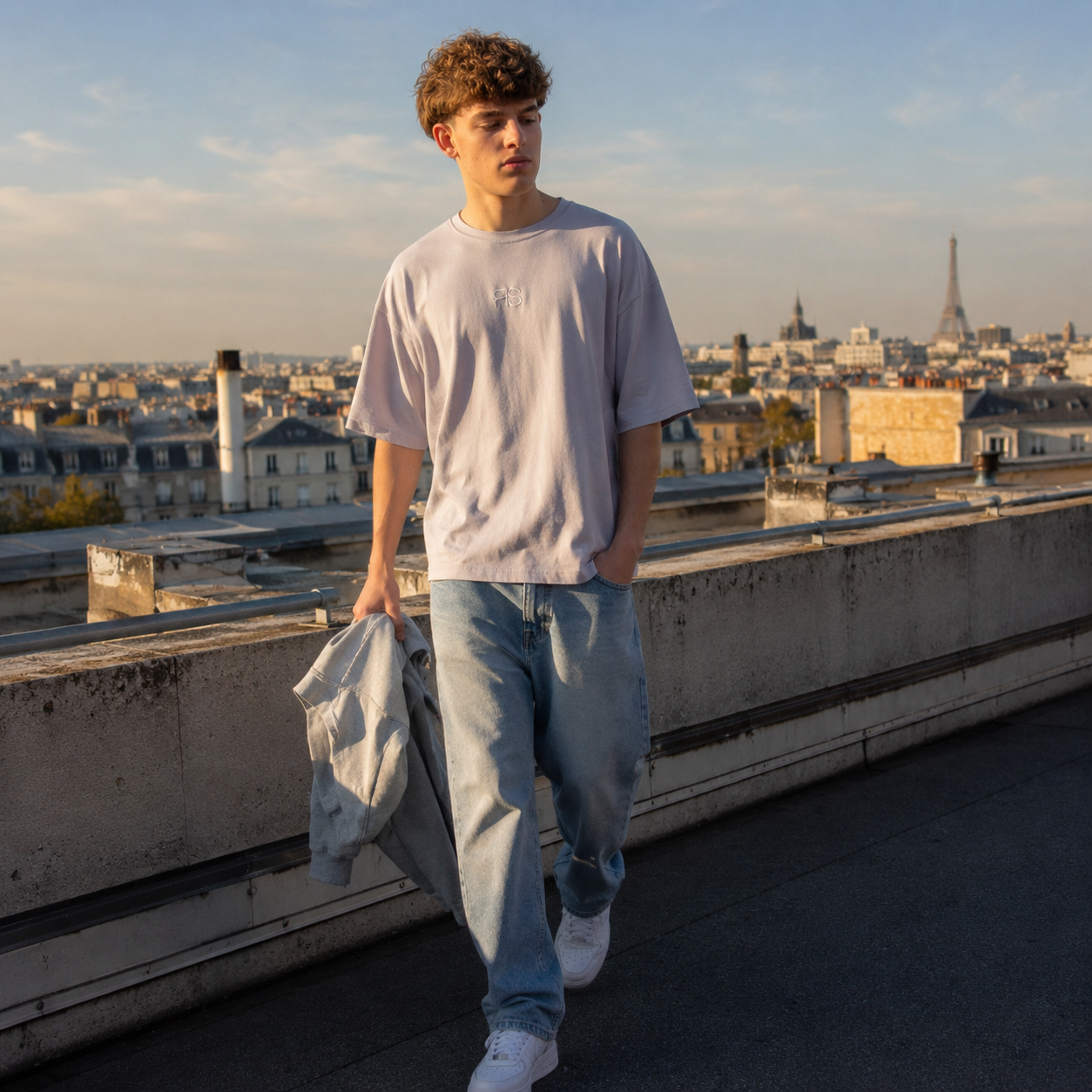 T-shirt coupe droite lilas clair logo brodé RS Rough Studios