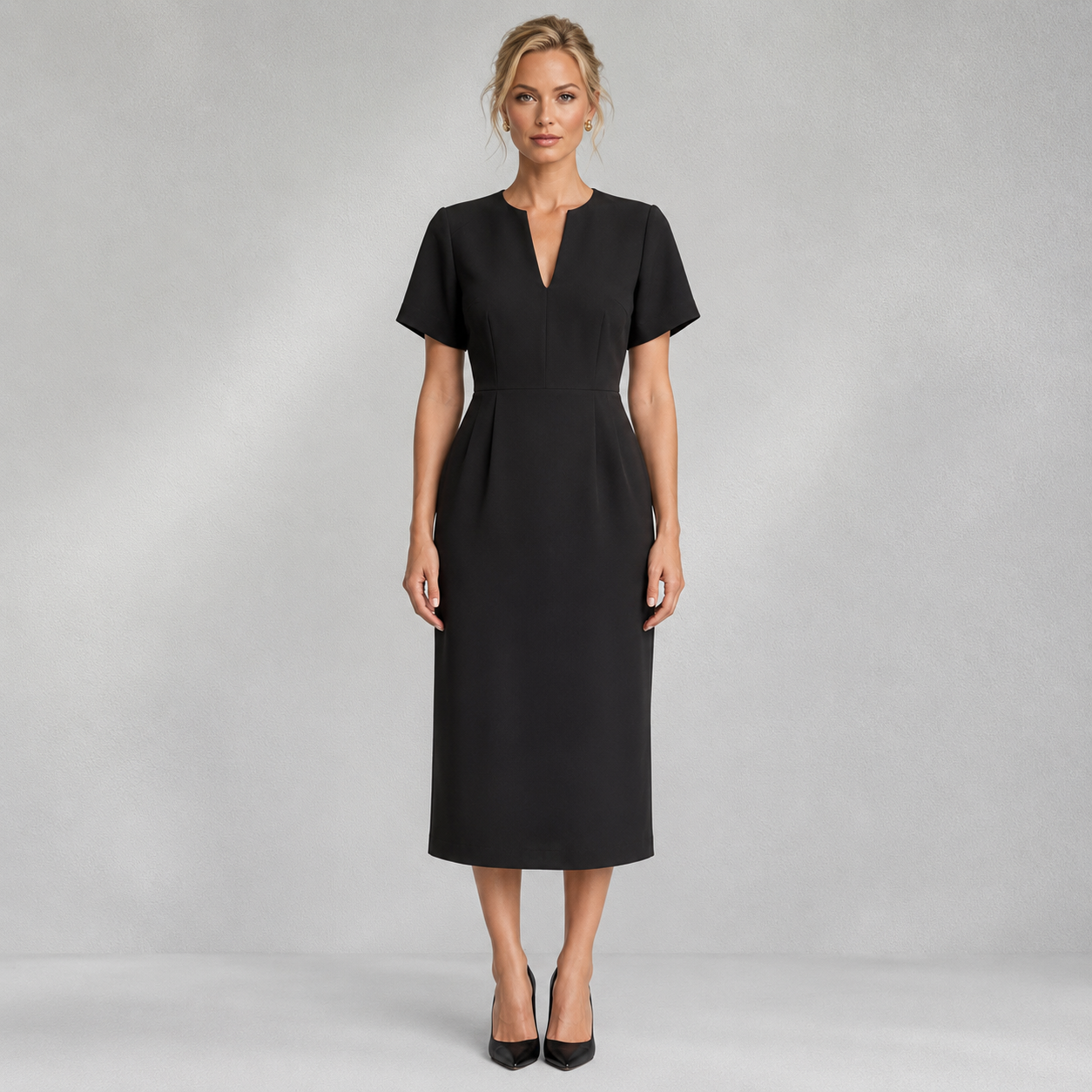 Robe Noire Femme Esprit Collection | Col V et Zip Dos