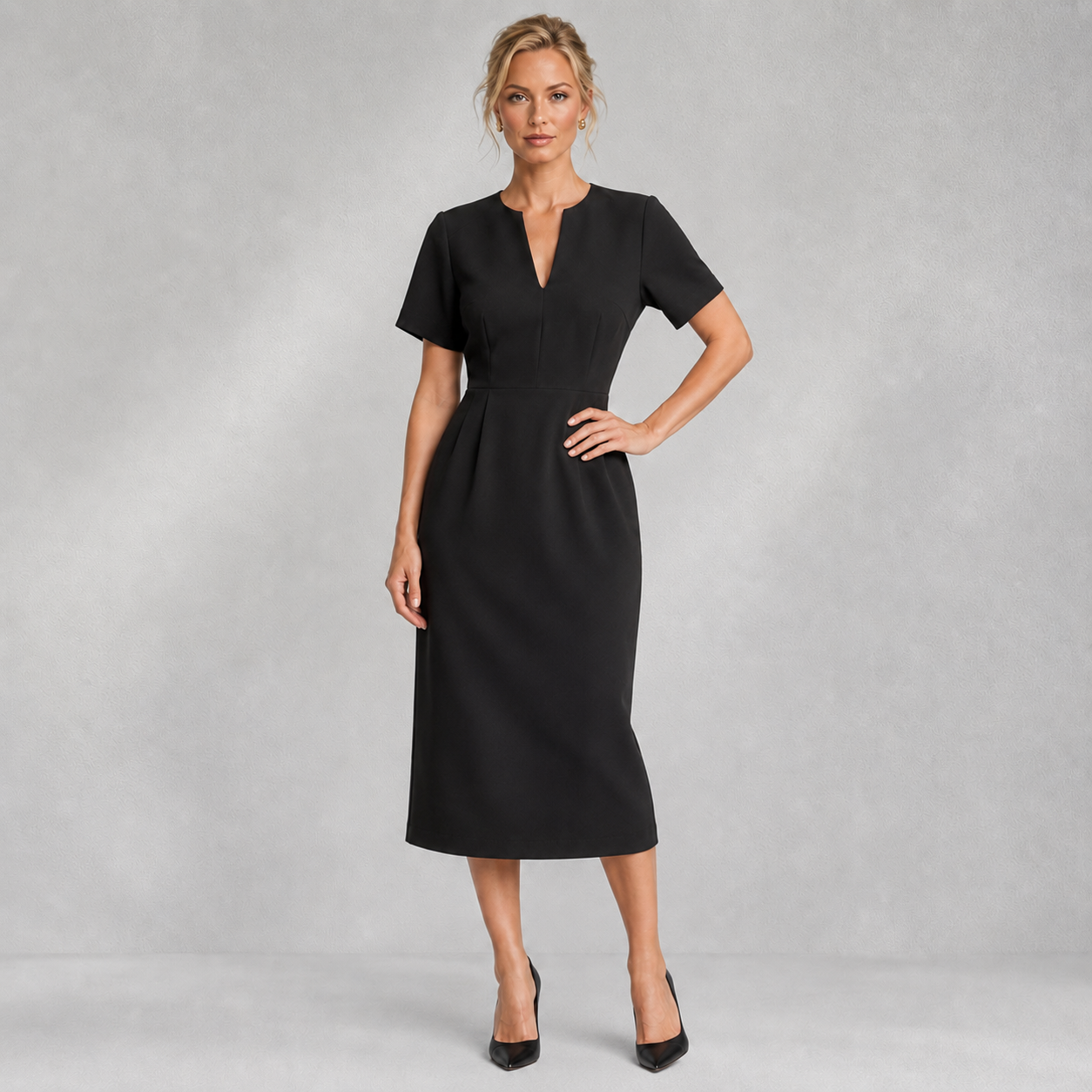 Robe Noire Femme Esprit Collection | Col V et Zip Dos