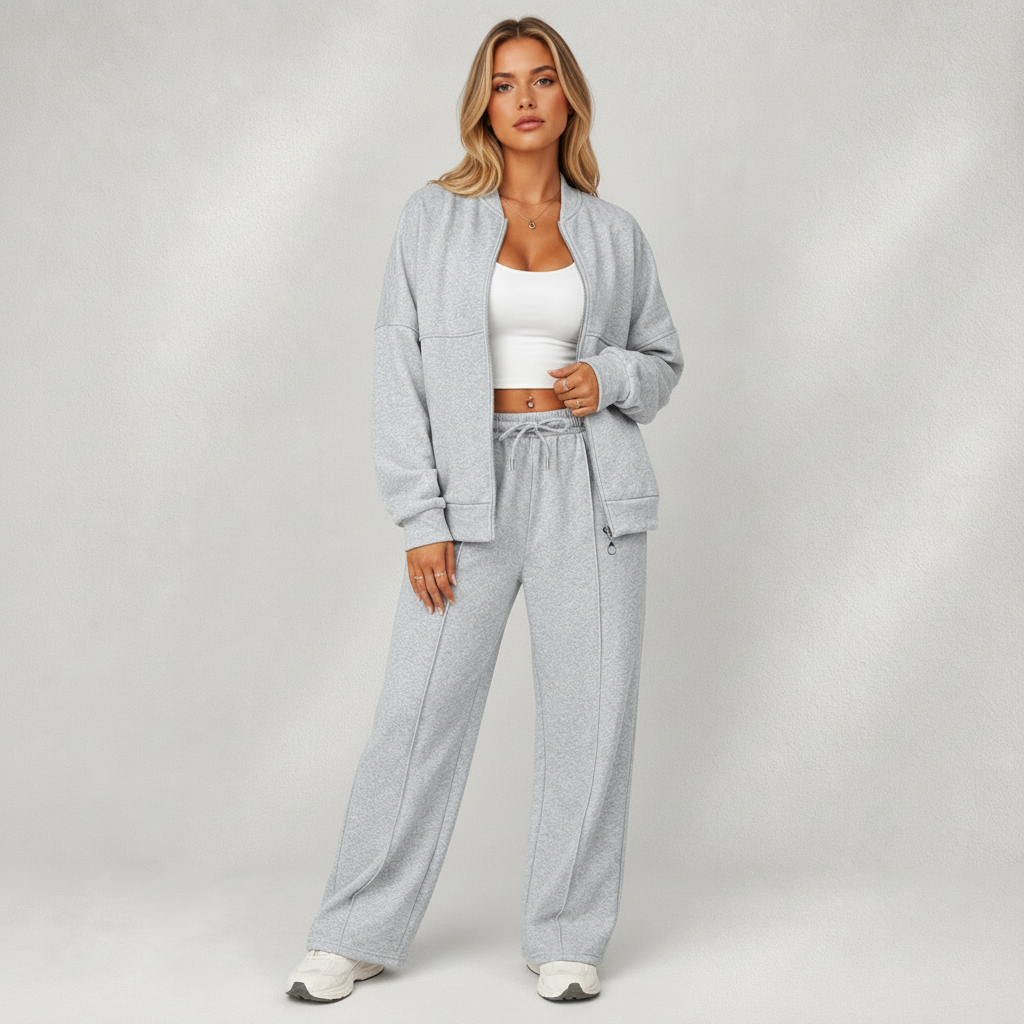 Survêtement Femme 2 Pièces Zippé Taille Élastique
