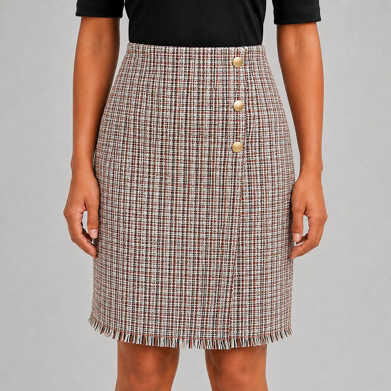 Jupe Femme s.Oliver Black Label Tweed à Boutons Dorés
