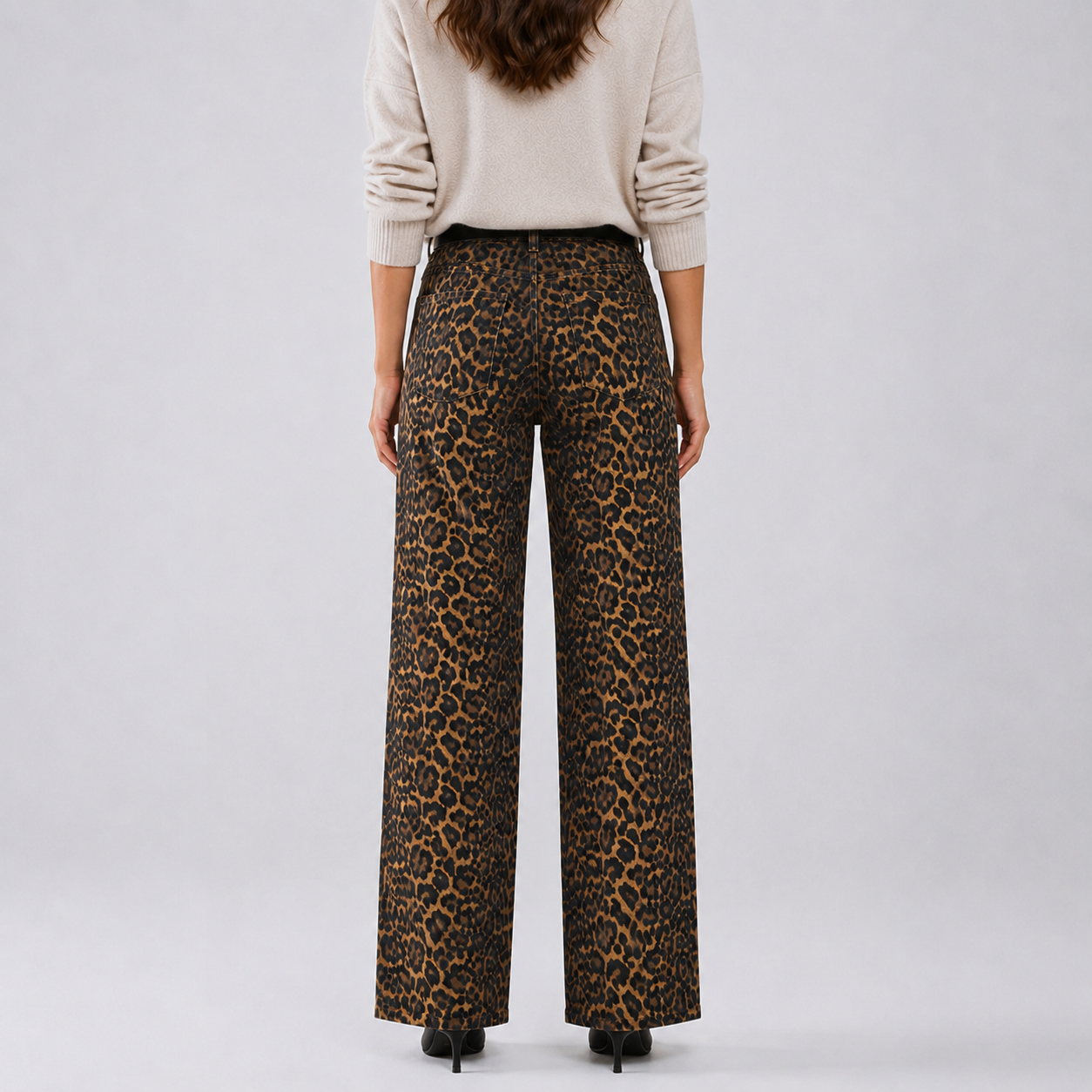Pantalon Léopard Femme Taille Haute | Jean Large Marron