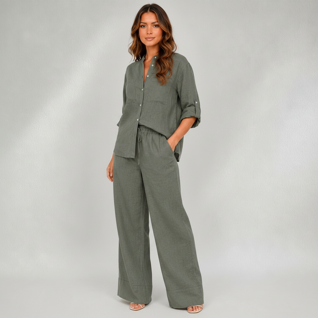 Ensemble Femme Lin & Coton | Haut Manches Longues & Pantalon Large