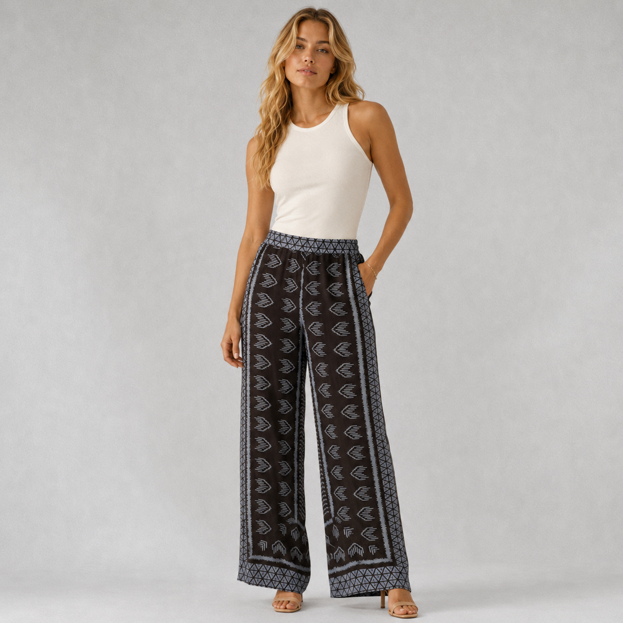 Pantalon Ample Femme Imprimé Noir & Gris | Rough Studios