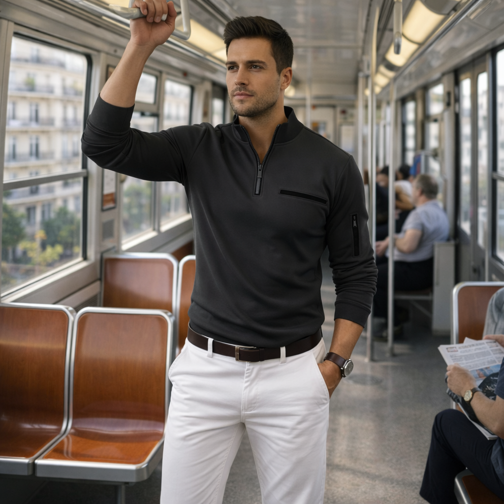 Polo Homme Col Zippé | Coupe Ample & Manches Longues
