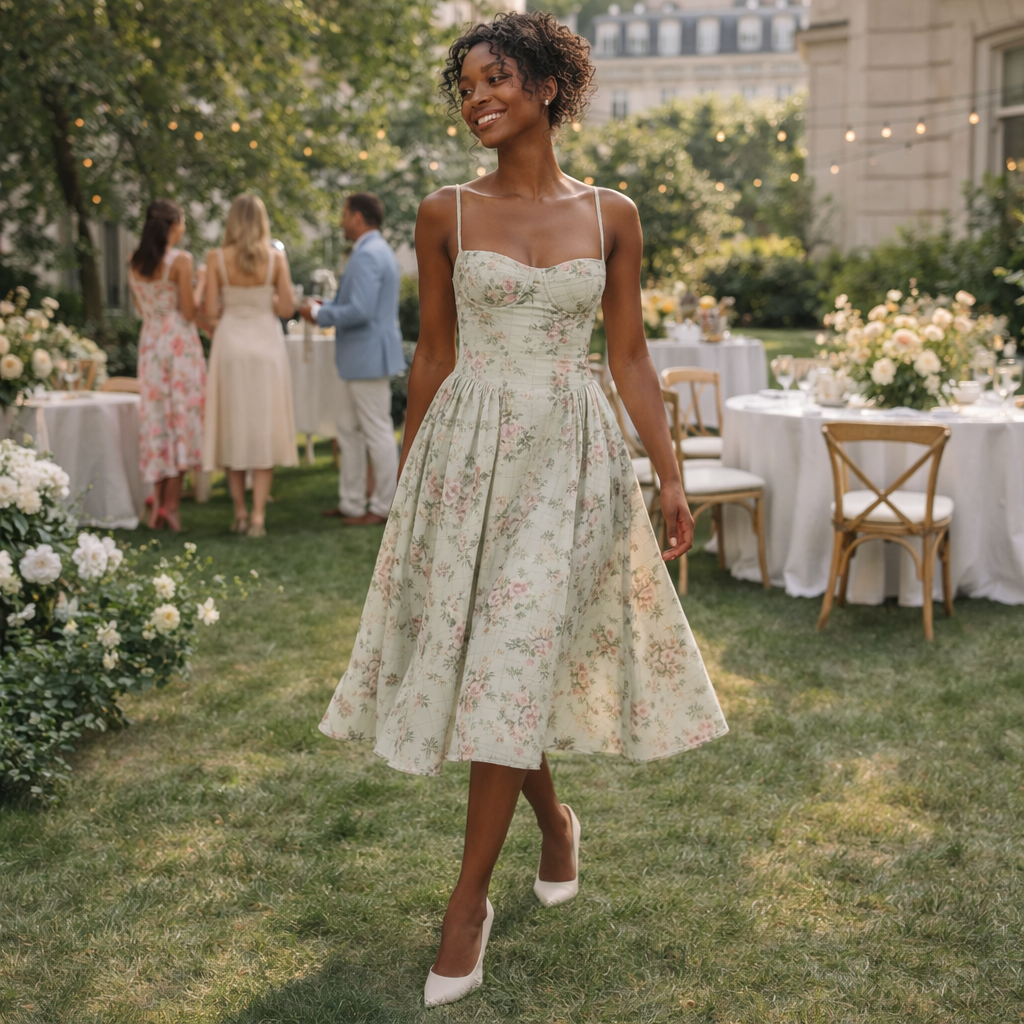 Robe corset femme midi à imprimé fleuri