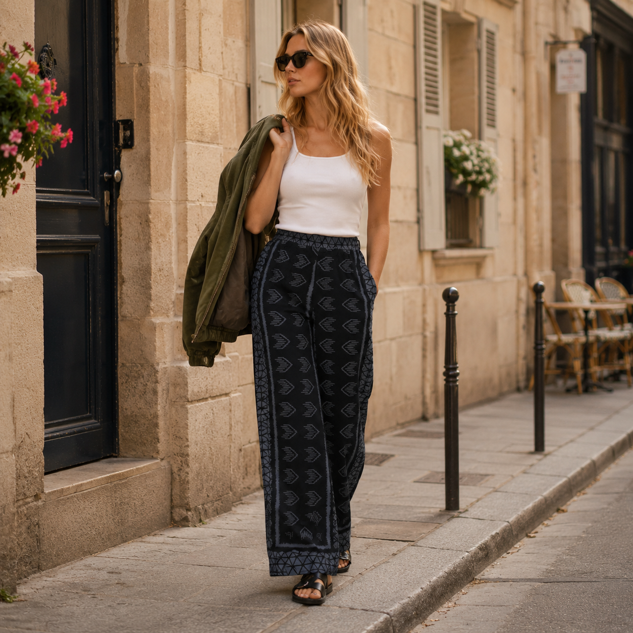 Pantalon Ample Femme Imprimé Noir & Gris | Rough Studios