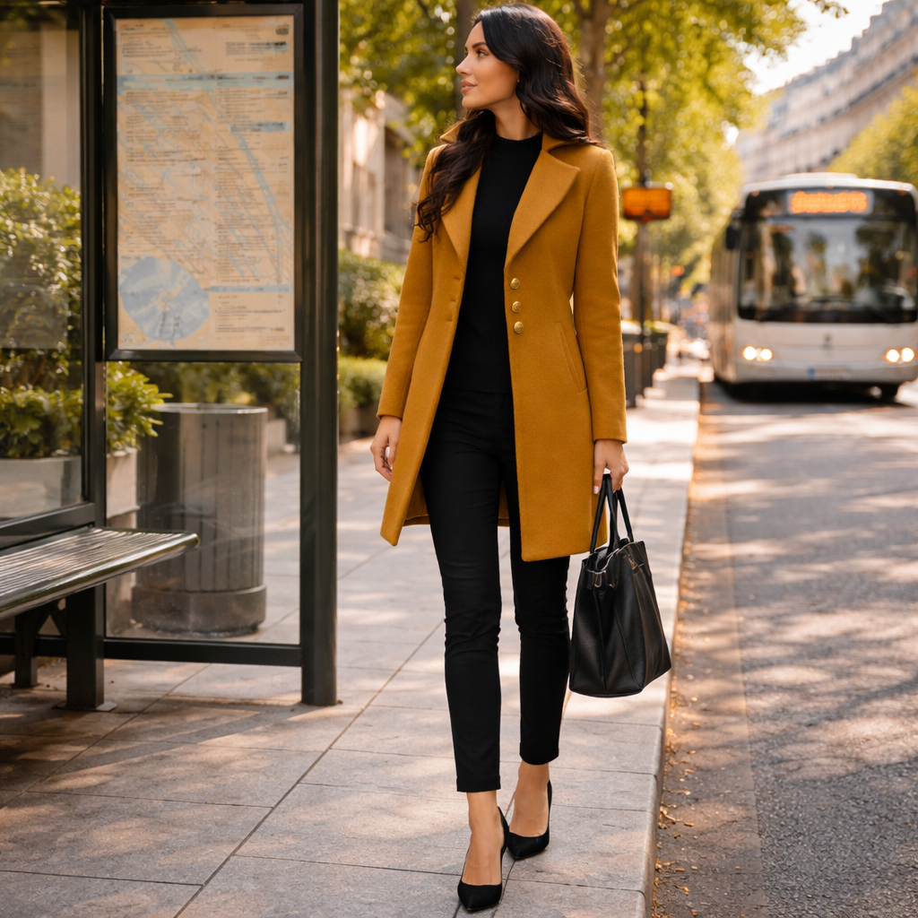 Manteau Femme à Boutons Col Revers