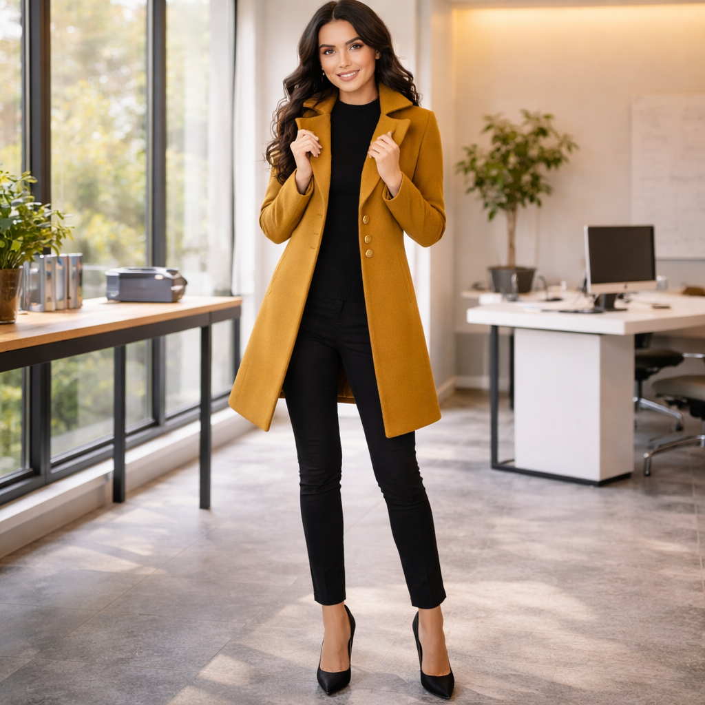 Manteau Femme à Boutons Col Revers