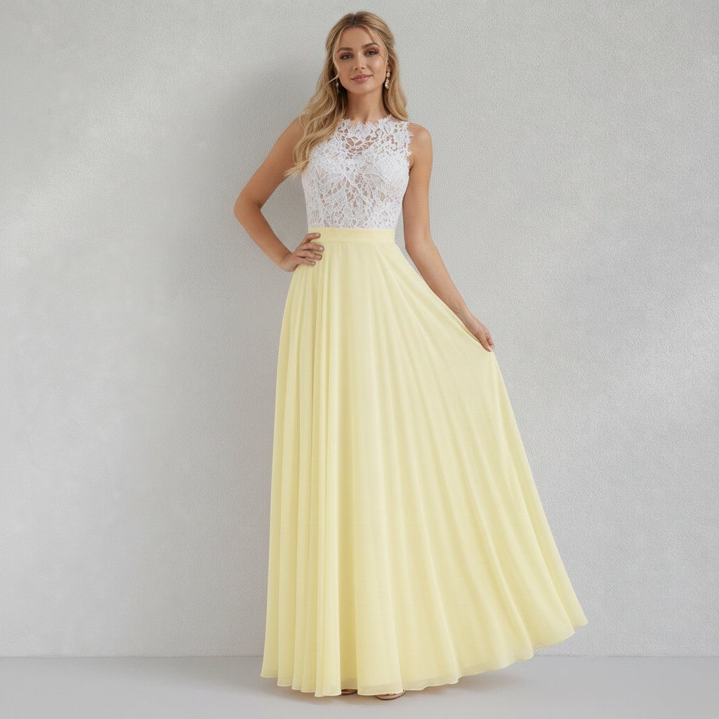 Robe Longue Femme Dentelle & Voile