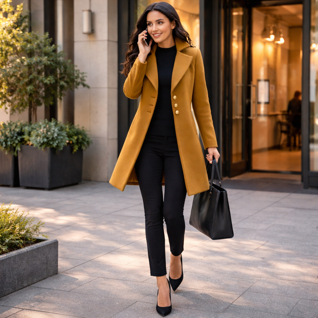 Manteau Femme à Boutons Col Revers