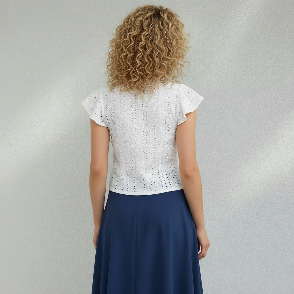 Blouse Femme Col V Boutonnée Manches Volantées
