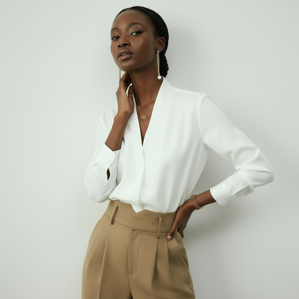 Blouse Femme Col V Manches Longues
