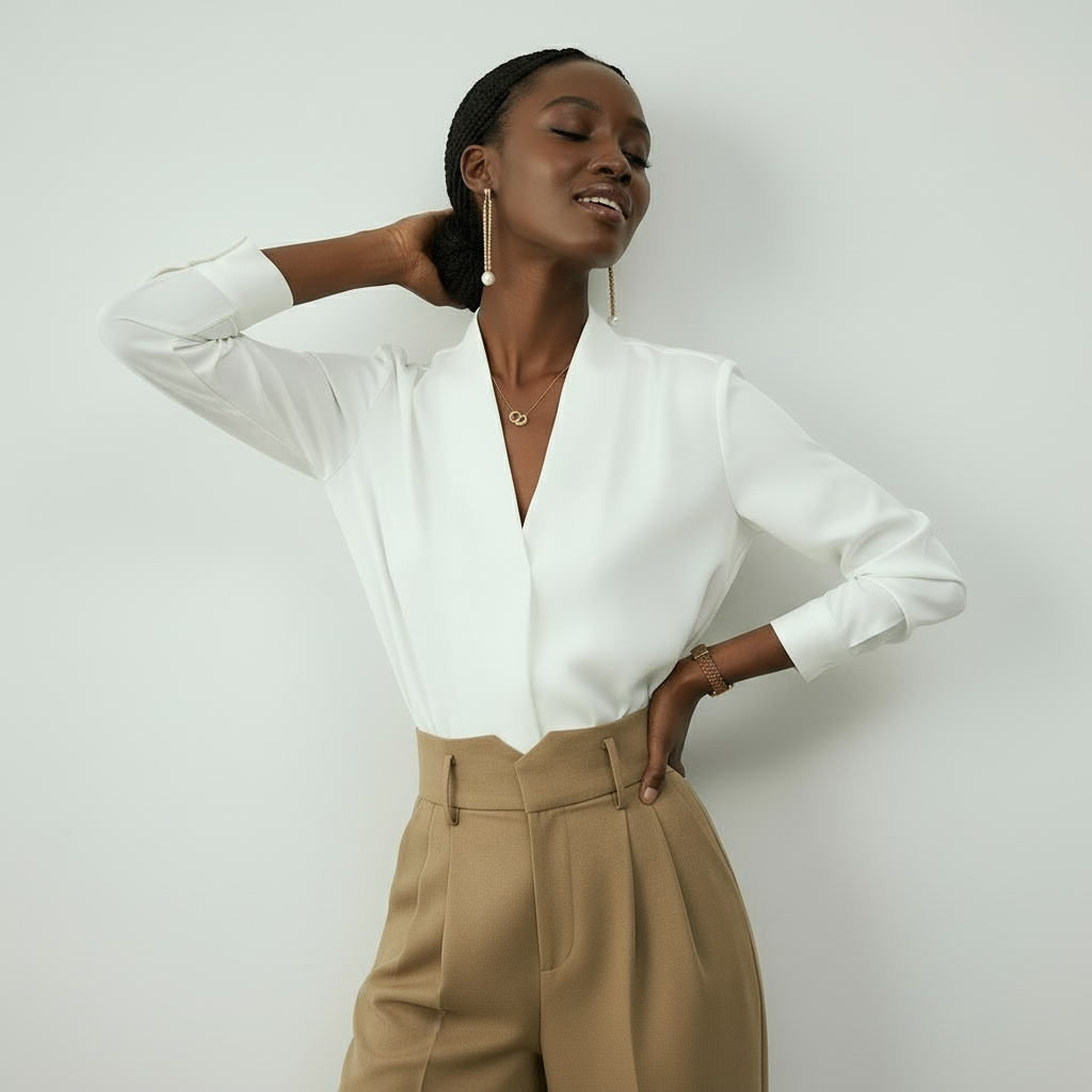 Blouse Femme Col V Manches Longues