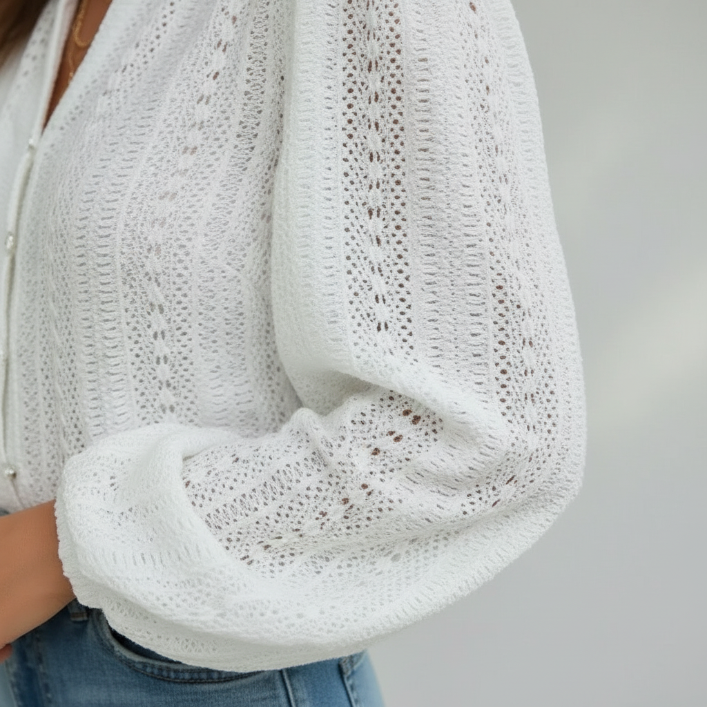 Blouse Femme Dentelle Col V Manches Longues