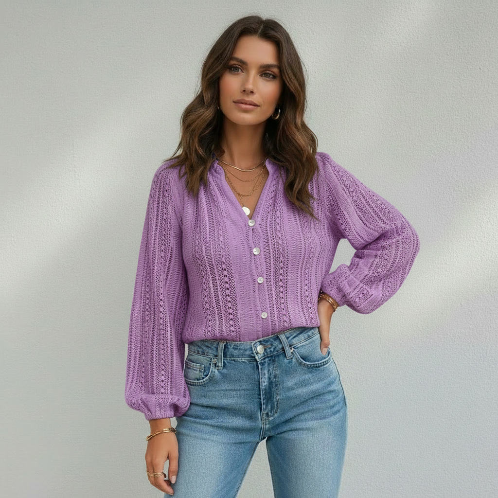 Blouse Femme Dentelle Col V Manches Longues