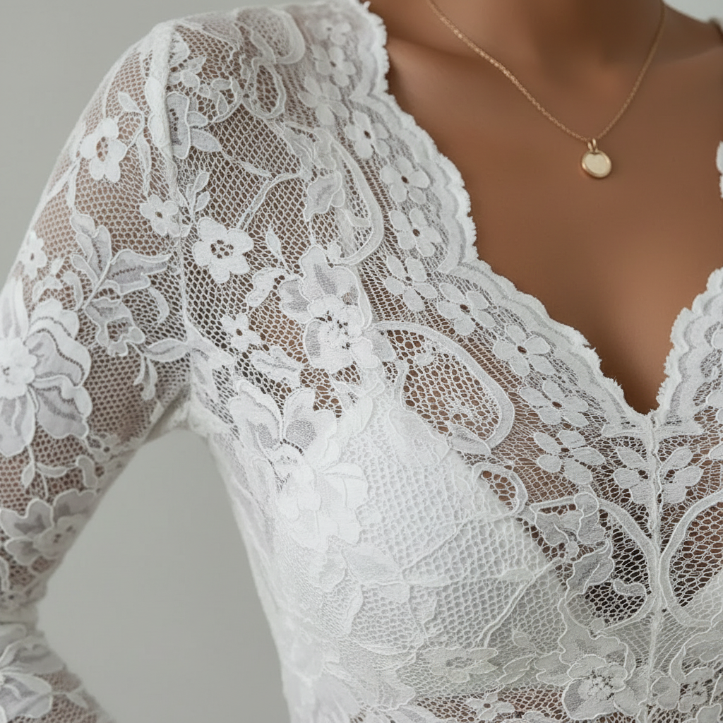 Blouse Femme en Dentelle Col V | Manches Longues Élégante