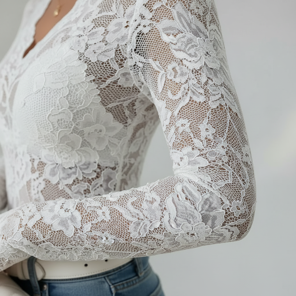 Blouse Femme en Dentelle Col V | Manches Longues Élégante