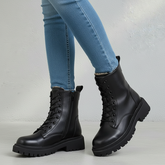 Bottes femme hiver cuir noir