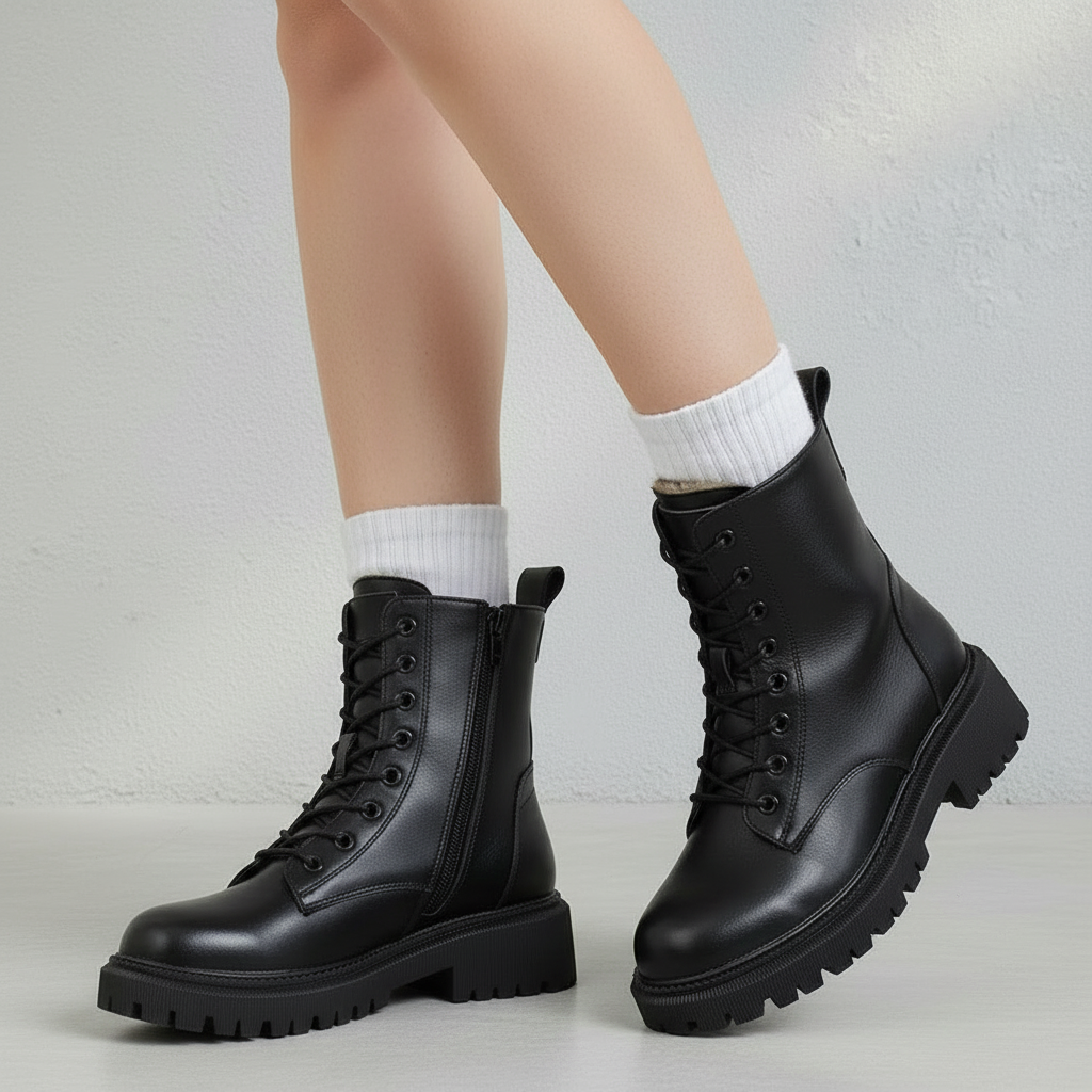 Bottes femme hiver cuir noir