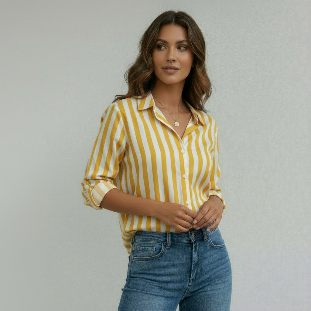 Chemise femme rayée boutonnée à manches longues – coupe ample
