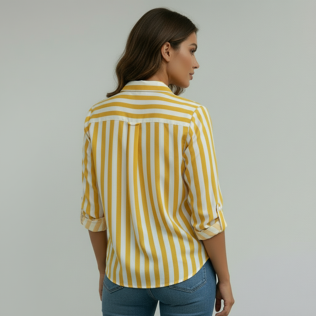 Chemise femme rayée boutonnée à manches longues – coupe ample