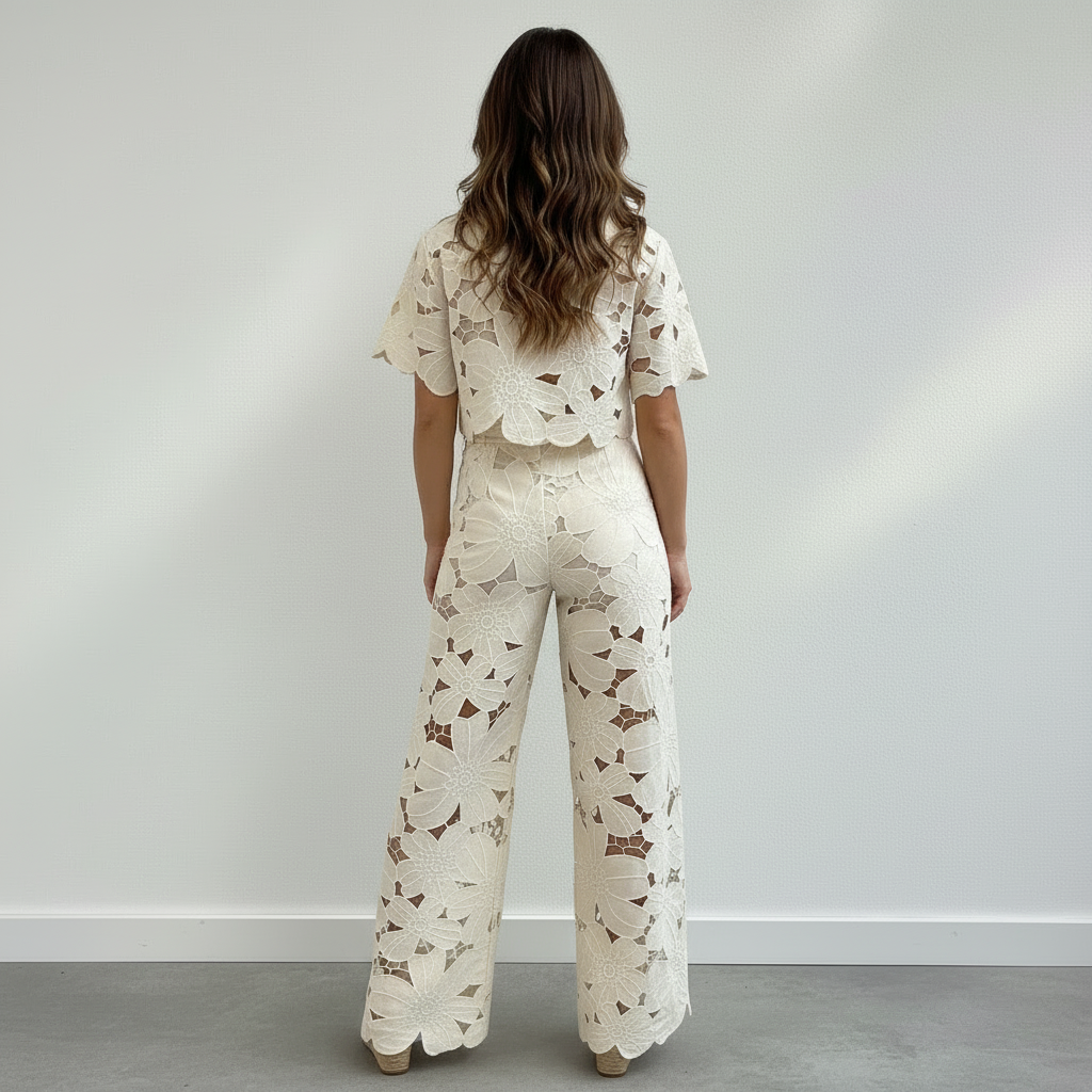 Ensemble femme 2 pièces ajouré avec pantalon