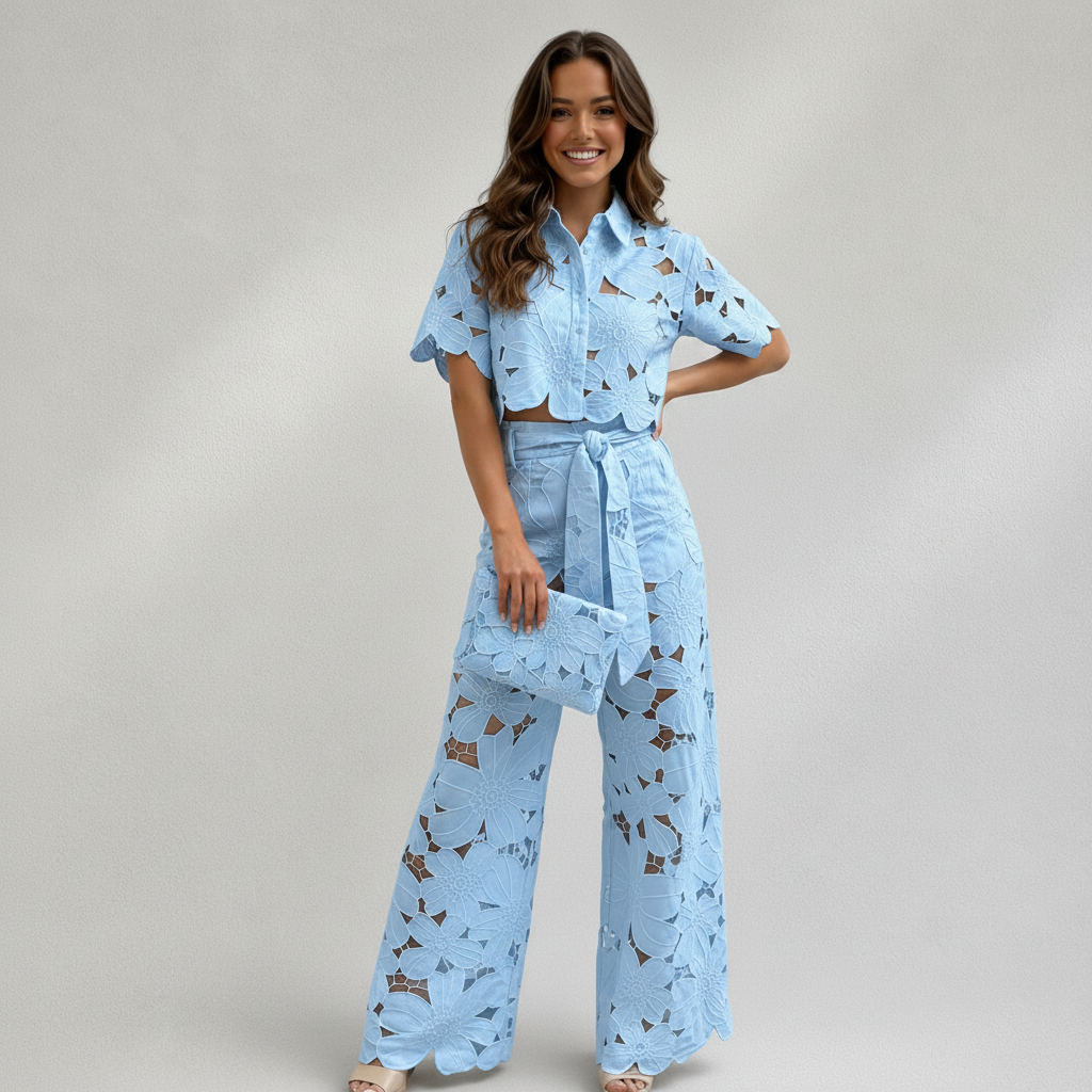 Ensemble femme 2 pièces ajouré avec pantalon