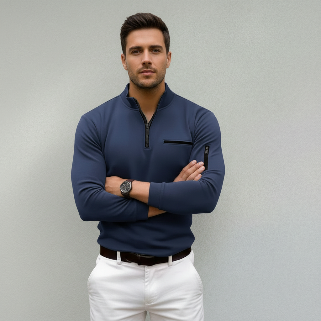 Polo Homme Col Zippé | Coupe Ample & Manches Longues