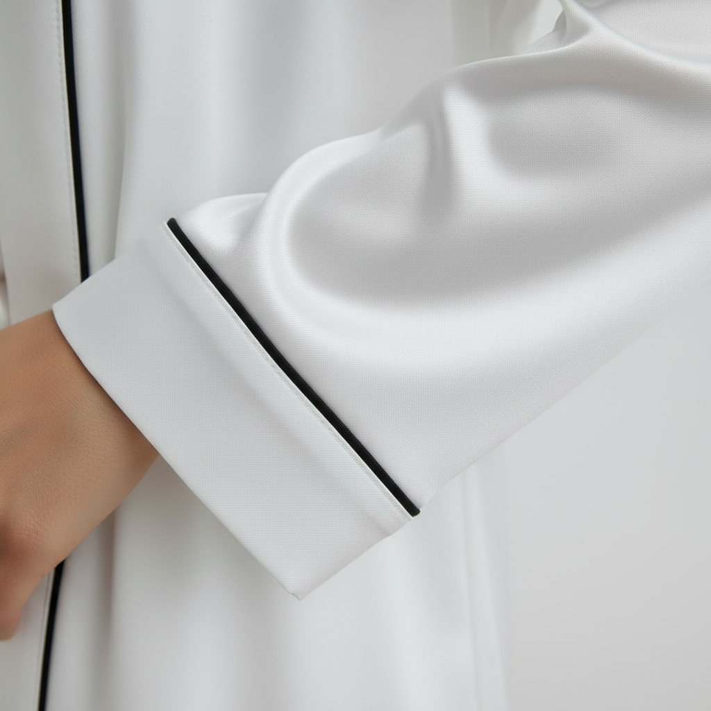 Peignoir de pyjama femme satiné à liseré contrasté