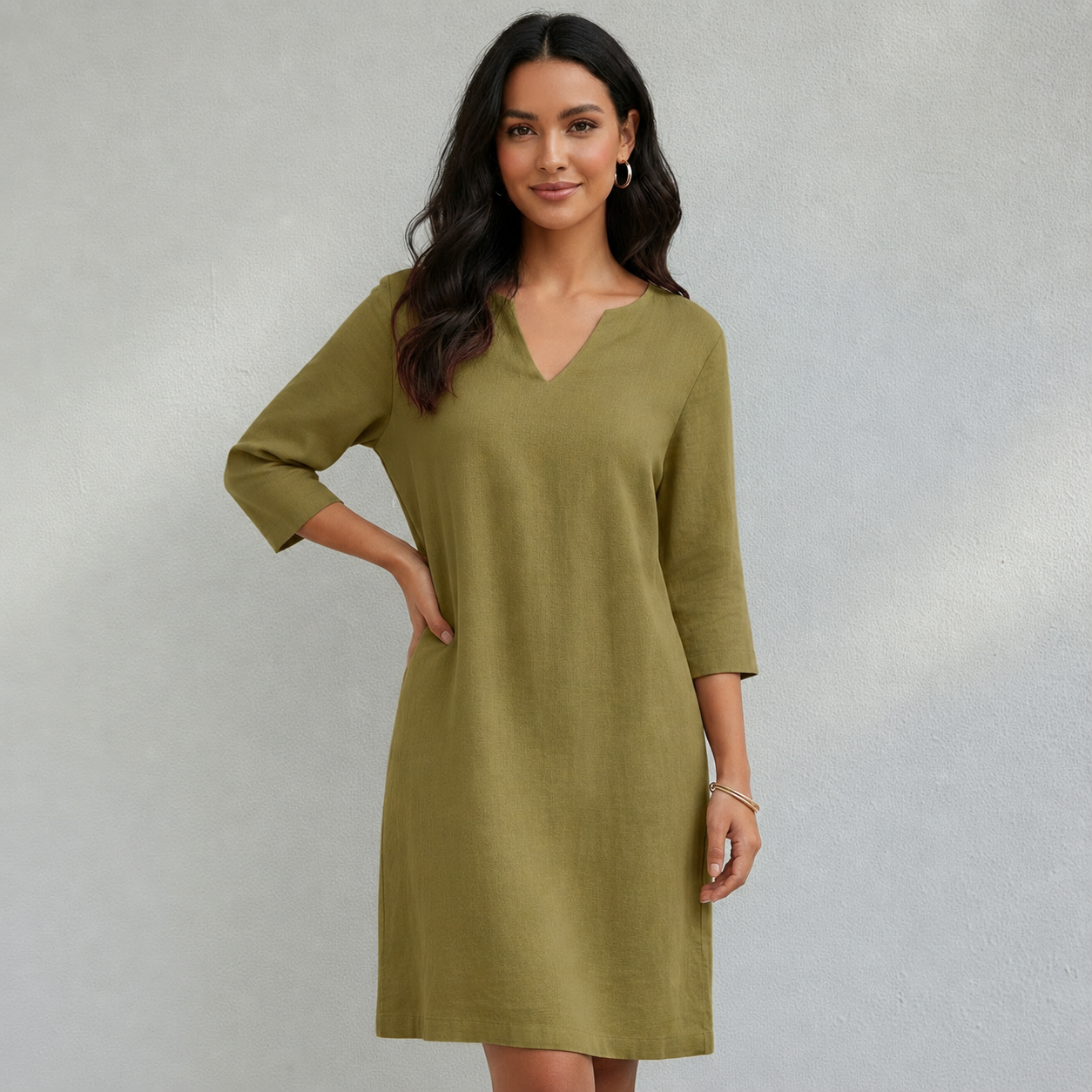 Robe Femme d’Été Col V Midi