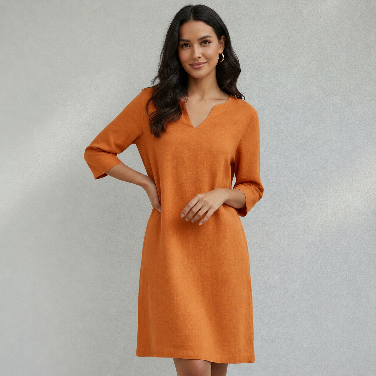 Robe Femme d’Été Col V Midi