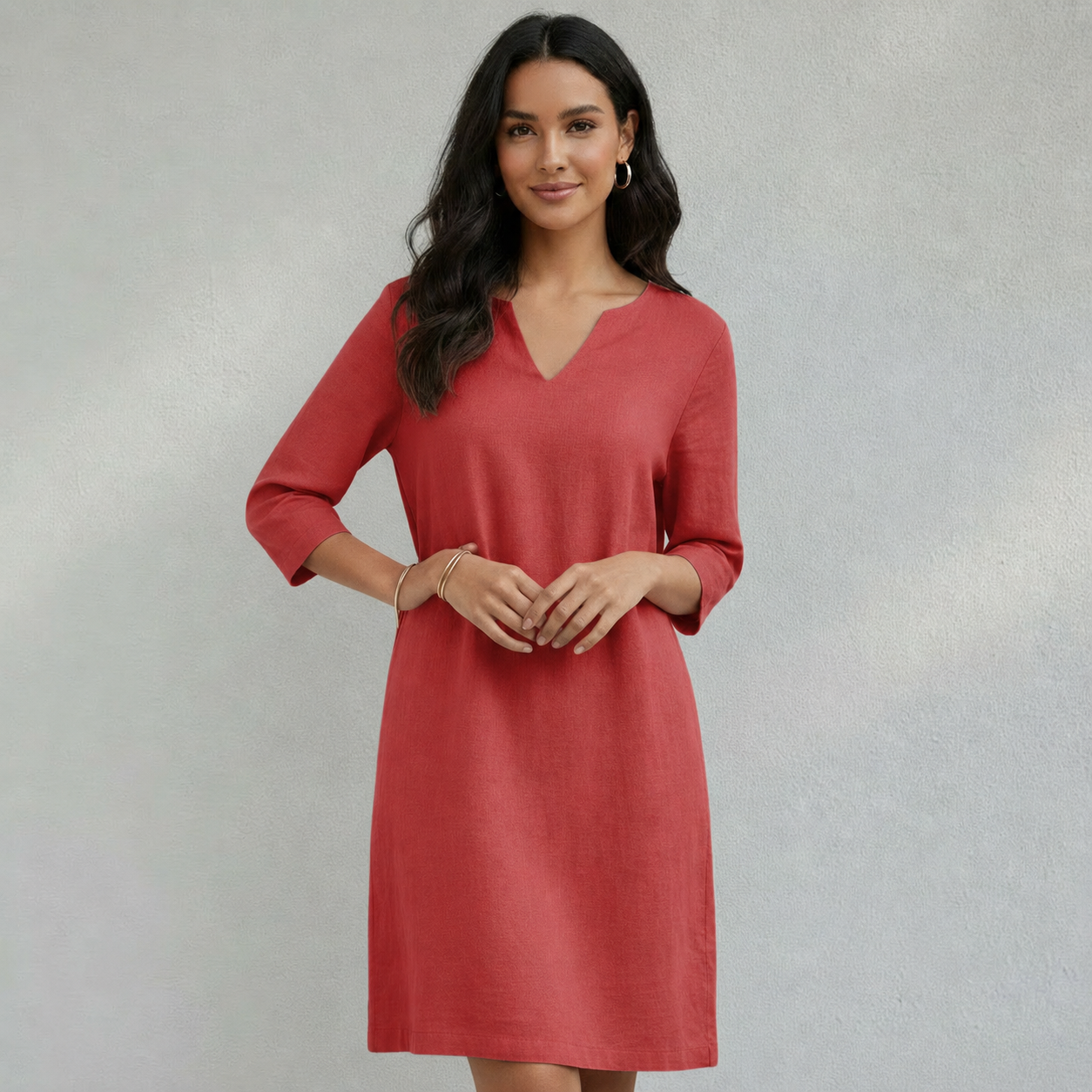Robe Femme d’Été Col V Midi