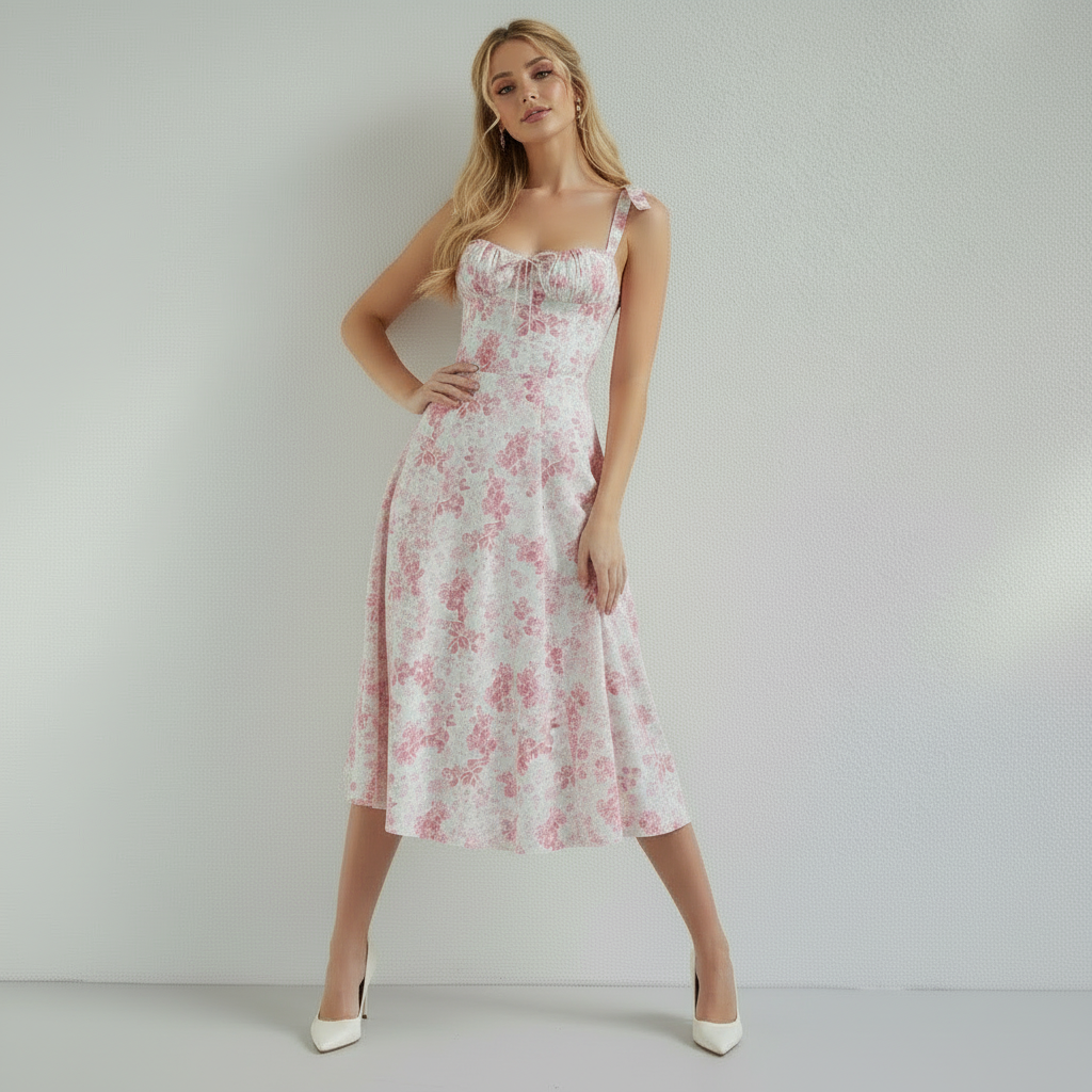 Robe Midi Femme Fleurie à Lacets