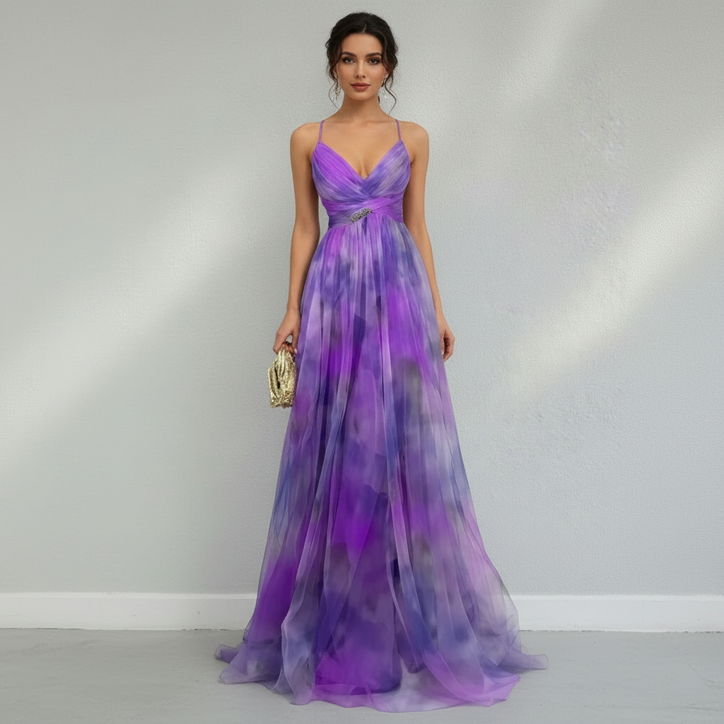 Robe Longue Femme Imprimée Fluide | Col V Sans Manches