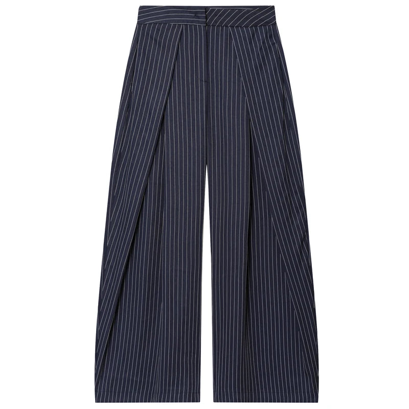 Pantalon Large Femme Taille Haute Rayé