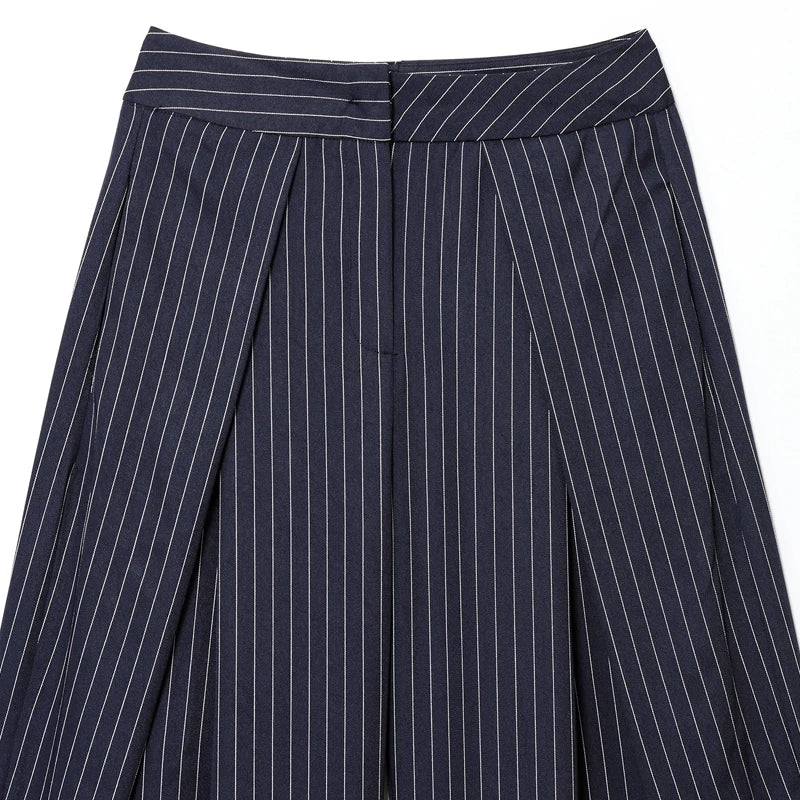 Pantalon Large Femme Taille Haute Rayé