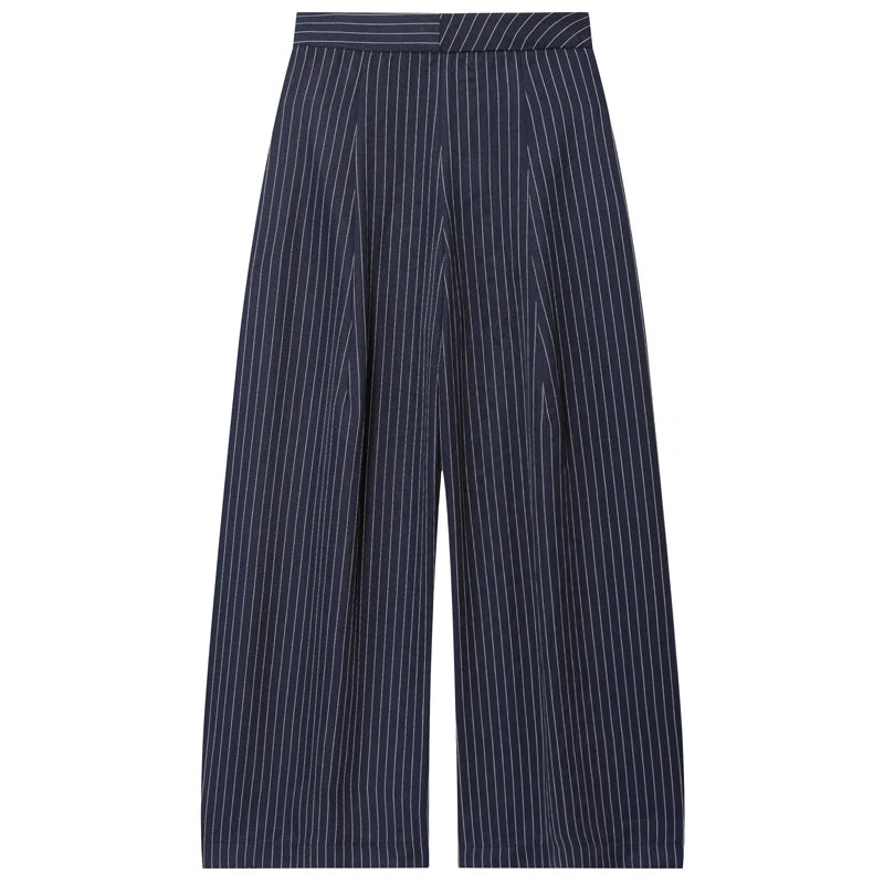 Pantalon Large Femme Taille Haute Rayé