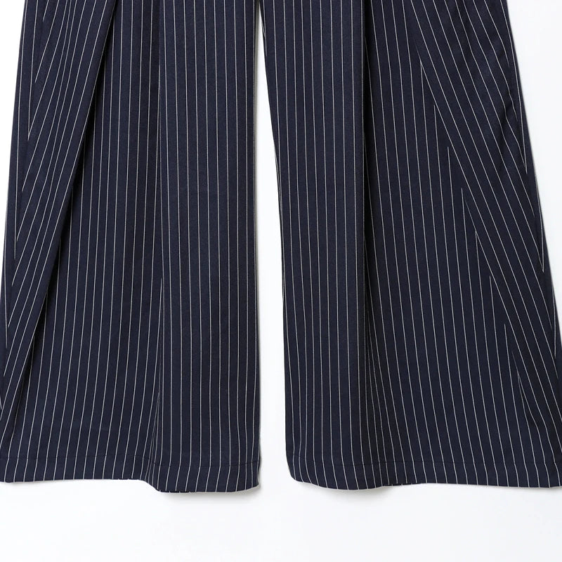 Pantalon Large Femme Taille Haute Rayé