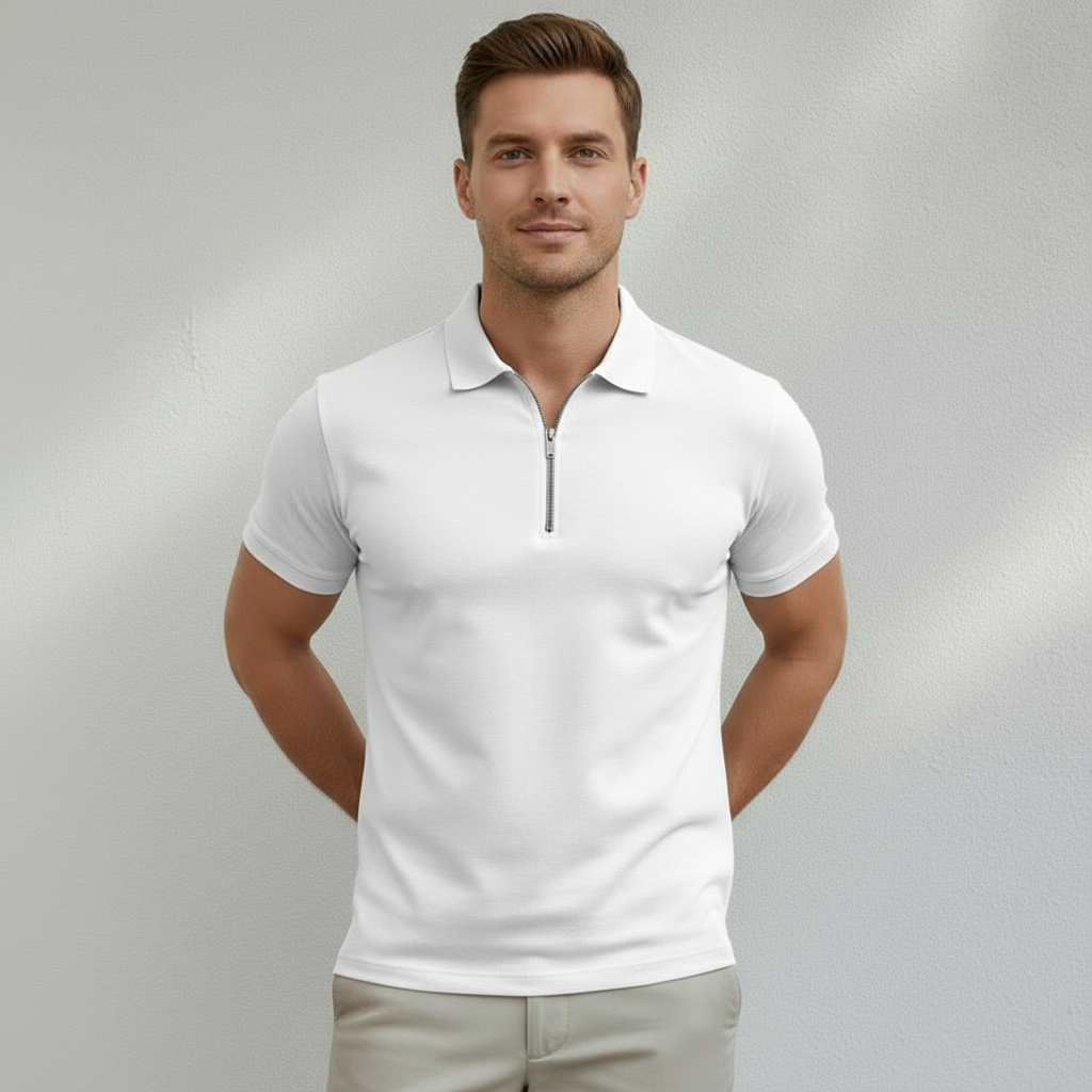 Polo Homme Col Zippé Manches Courtes