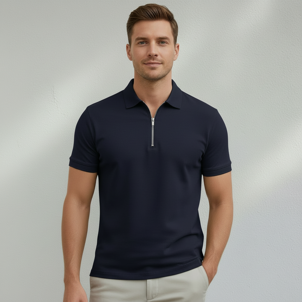 Polo Homme Col Zippé Manches Courtes