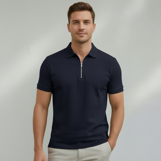 Polo Homme Col Zippé Manches Courtes