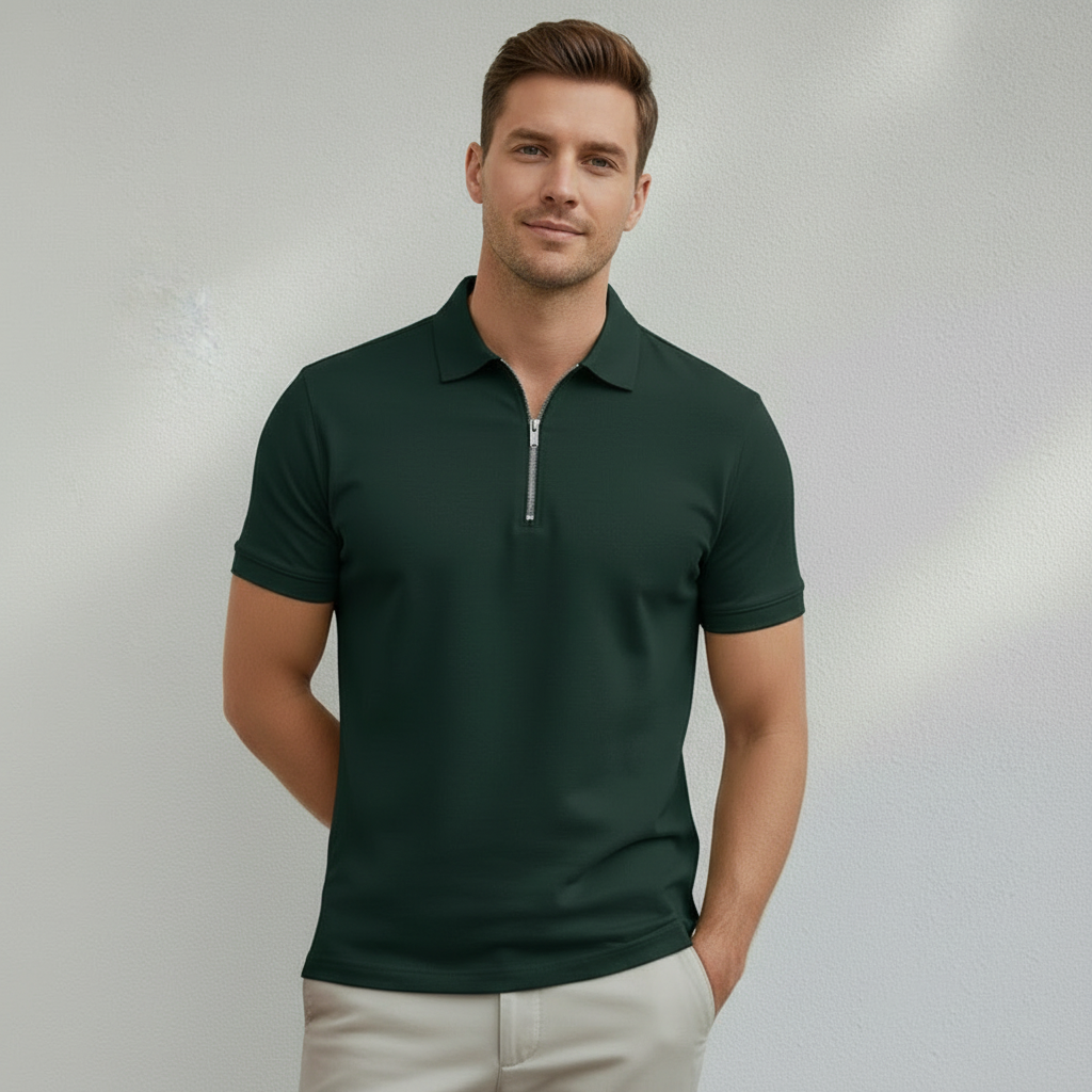 Polo Homme Col Zippé Manches Courtes