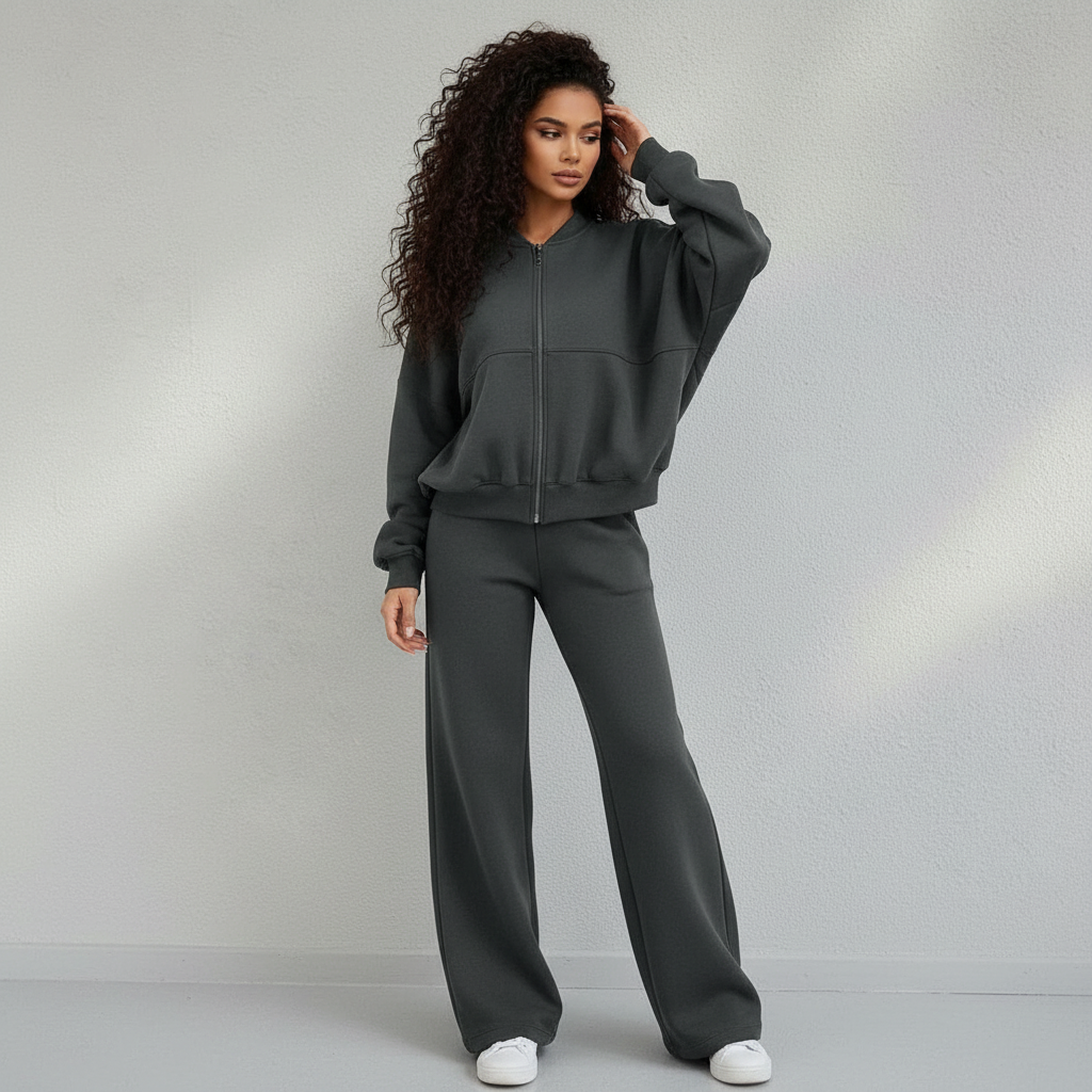 Survêtement Femme 2 Pièces Zippé Taille Élastique